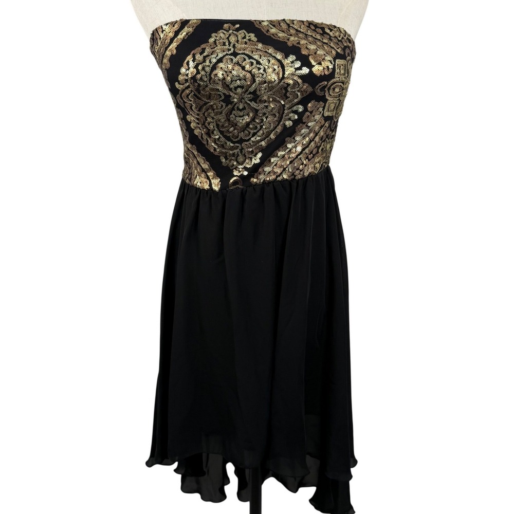 Vintage Glam Art Deco Gold Sequin Hi Lo Party Dress Prom Y2K As U Wish Sz S EUC